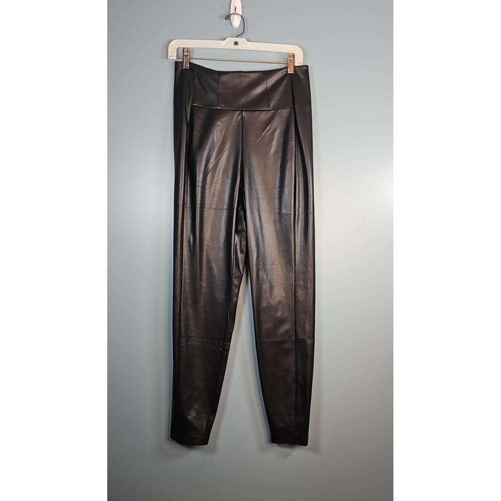 GUESS Mirin Corset Hi Rise Taper Leg Womens Black‎ Faux Leather Pants Legging L
